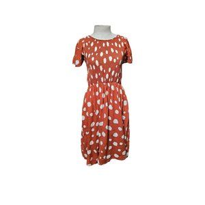 THML fit flare dress size Small tan cream polka‎ dot abstract pockets